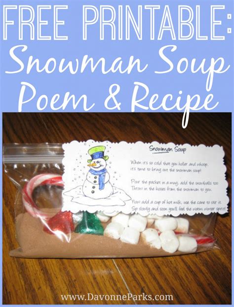 printable snowman soup poem davonne parks