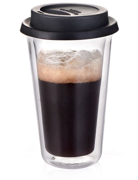 glass travel coffee mug with lid double wall thermo