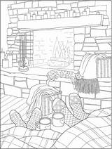 Coloring Pages Warm Sheets Happy Stamping Cozy Adult Colouring Printable Craftgossip Publications Dover Fireplace Book Adults Hygge Para Dibujos Color sketch template