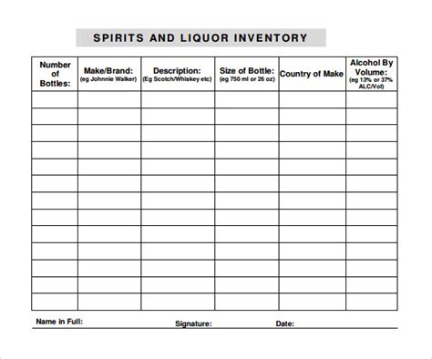 sample liquor inventory templates   excel