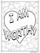 Coloring Pages Positive Am Worthy Printable Core Colouring Beliefs Affirmations Adult Coping Skills Etsy Life Quote sketch template
