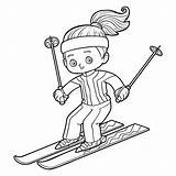 Skiing Girl Coloring Cartoon Book Dreamstime Children Illustrations Illustration Vectors sketch template