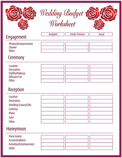 printable wedding budget planner printable templates