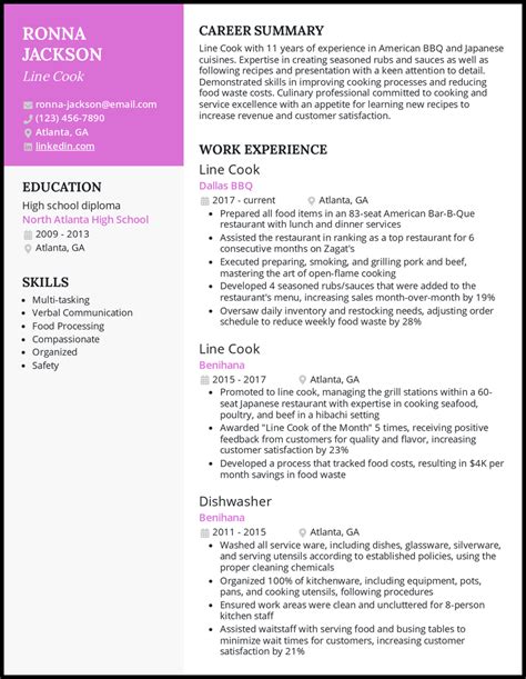 cook resume examples built   riset