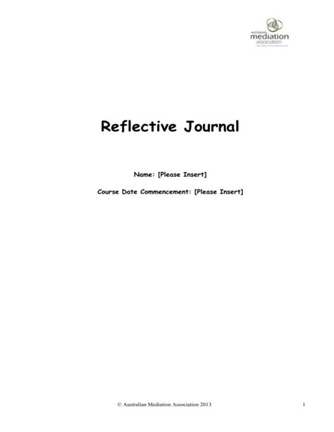 reflective journal template workshop reflection