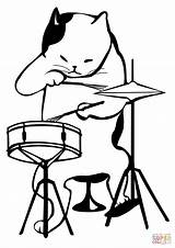 Coloring Drummer Cat Pages sketch template