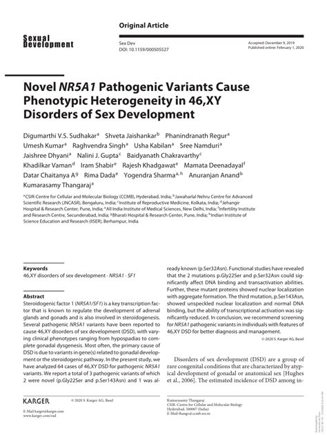 Pdf Novel Nr5a1 Pathogenic Variants Cause Phenotypic Heterogeneity In