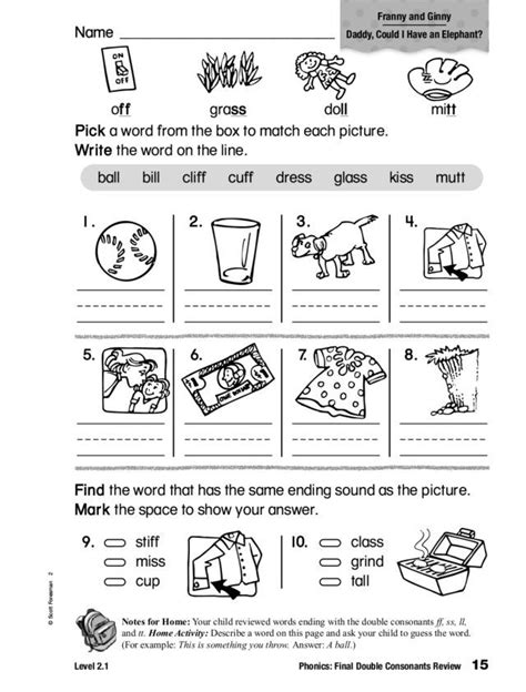 phonics final double consonants review worksheet lesson planet 1st grade pinterest