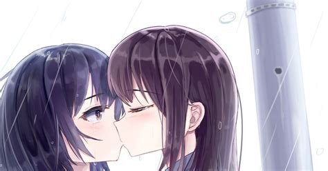 original yuri lesbian kiss 雨のせい pixiv