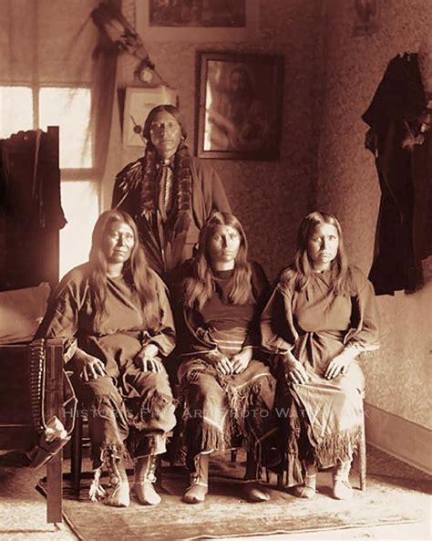 Comanche Chief Quanah Parker With Wives Vintage Photo Native American