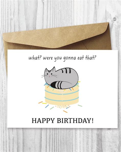 printable cat birthday card happy birthday cat digital card etsy