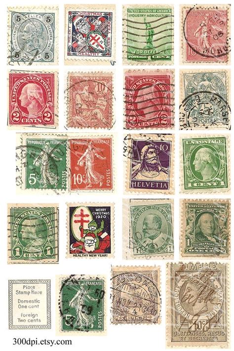 4x6 Inch Digital Collage Sheet Vintage Stamps Scan Printable