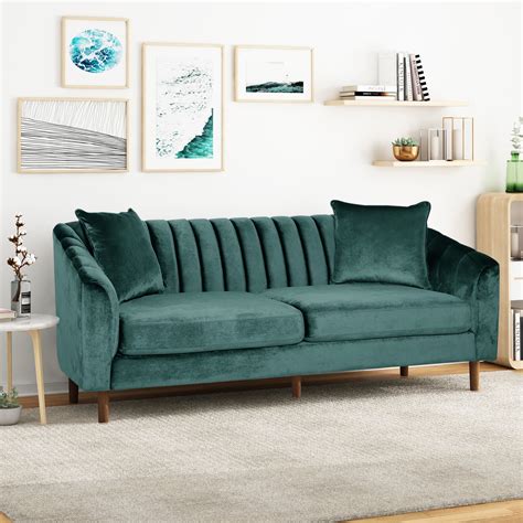 noble house orly contemporary  seater velvet sofa teal walmartcom walmartcom