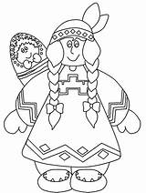 Coloring Native American Pages Indian Thanksgiving First Nations People Americans Printable Girl Dolls Color Printables Kids Children Print Clipart Totem sketch template