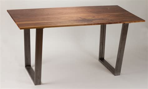 modern dining table solid wood  trapezoid steel legs