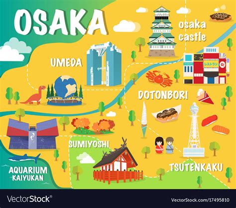 osaka map  colorful landmarks japan design vector image