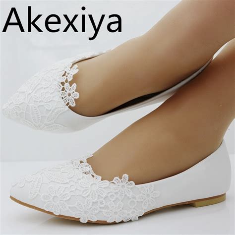 Buy Akexiya Ballet Flats White Lace Wedding Shoes Flat