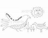 Primitive Stitchery Birds Sun Pattern Needle Punch Pickety Hickety Instant Embroidery Coloring Sheet sketch template