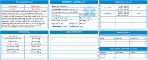 emergency medical card universal medical data