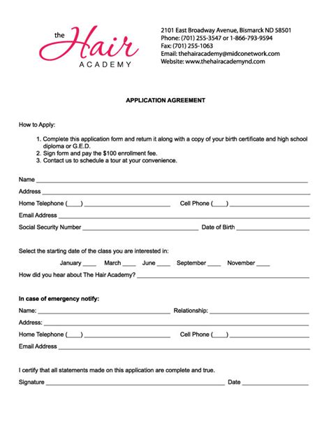 Beauty Salon Application Forms Hairdressing Job Application Forms