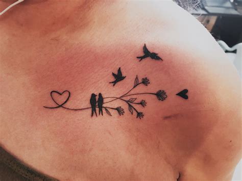 Birds And Flowers Tattoo Collar Bone Tattoo Tattoos