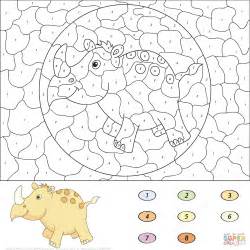 gambar lion color number  printable coloring pages cartoon rhino