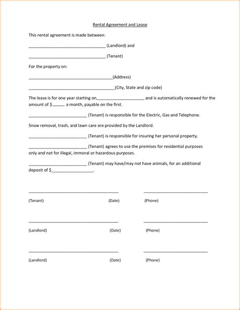 simple  page lease agreement template