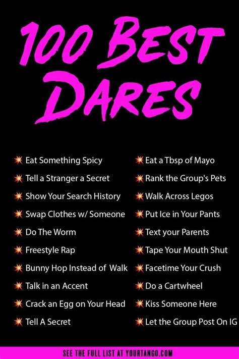 A Poster With The Words 100 Best Dares In Pink On Black And Purple