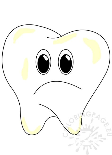 cartoon sad tooth image coloring page