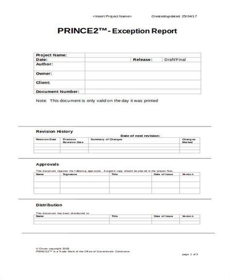 exception report templates  sample  format