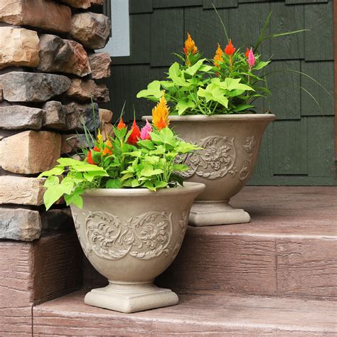 sunnydaze darcy flower pot planter outdoorindoor heavy duty double walled polyresin  fade