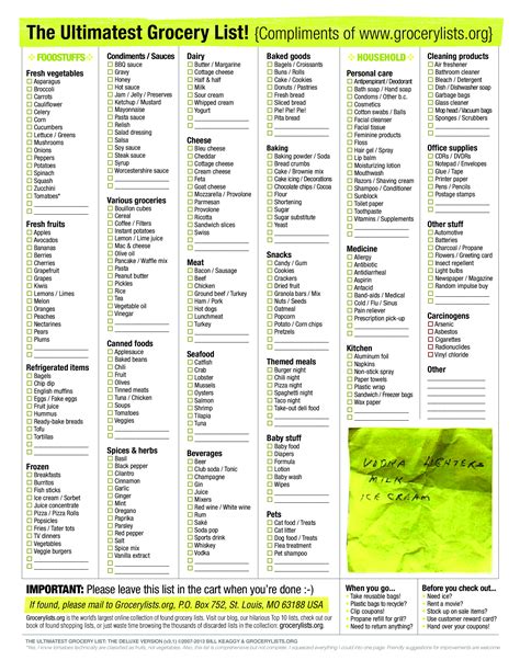 printable grocery list checklist templates images   finder