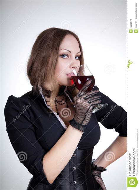 Beautiful Woman Drinking Red Wine Stock Image Image Of