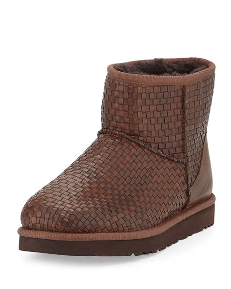 lyst ugg woven leather mini boot  brown