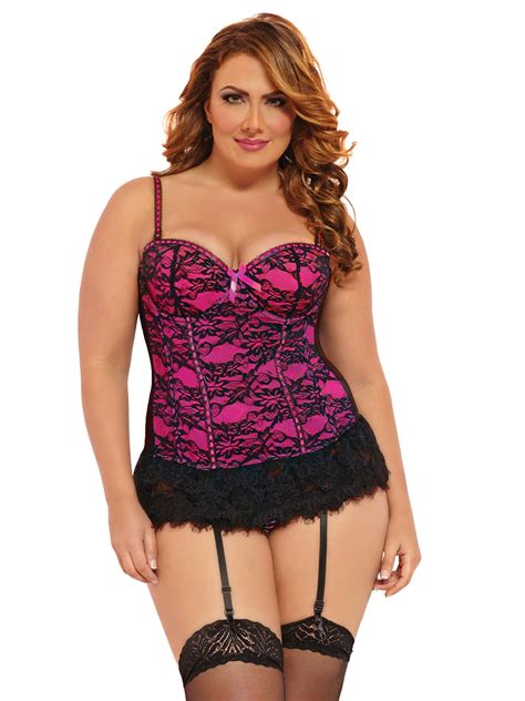 Plus Size Full Figure Sexy Underwire Lace Overlay Bustier