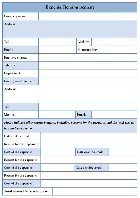 expense reimbursement form editable forms