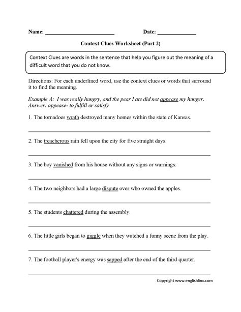 printable context clues worksheets printable worksheets