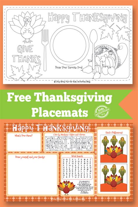 thanksgiving placemat  kids printable