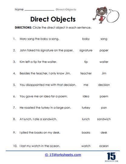 direct objects worksheets  worksheetscom