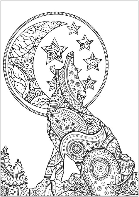 zentangle wolf wolves adult coloring pages