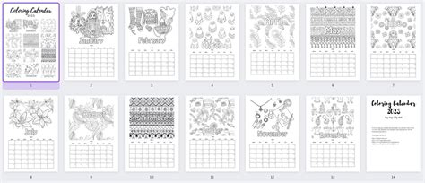 printable coloring calendar   patterns  etsy