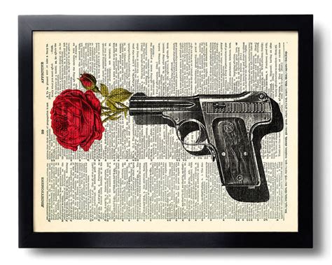 rose pistol gun flower art print dictionary book page antique etsy