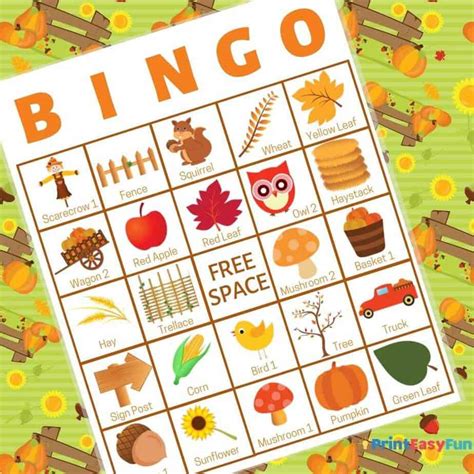 fall bingo printable cards  large groups easy print play