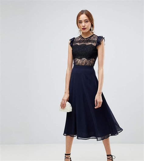 asos tall asos tall lace midi dress  lace frill sleeve black occasion dresses lace dress