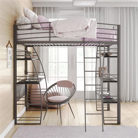 dhp studio twin loft bed  integrated desk  shelves multiple
