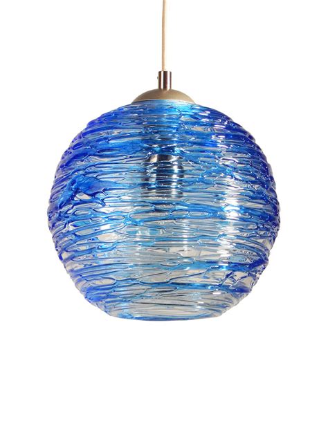 spun glass globe pendant light  cerulean blue  rebecca zhukov art glass pendant lamp