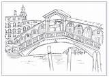Rialto Bridge Venice Line Illustrations sketch template