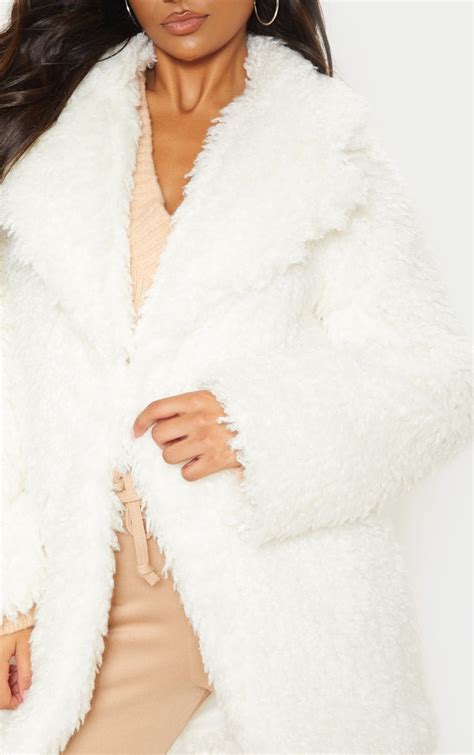white teddy faux fur coat coats jackets prettylittlething usa