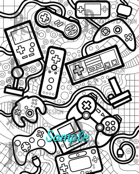 instant  coloring page video game controllers zentangle