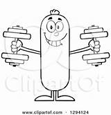 Sausage Working Character Illustration Cartoon Happy Dumbbells Royalty Clipart Toon Hit Vector sketch template